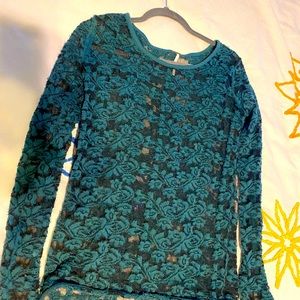Turquoise and Black Lace Shirt - Free People - Size Medium